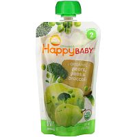 Happy Family Organics, Organics Happy Baby, Stage 2, для детей от 6 месяцев, органические груши, горох и брокколи, 113 г (4 унции)