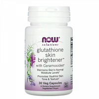 Now Foods, Solutions, Glutathione Skin Brightene, осветляющее средство для кожи с глутатионом, 30 вегетарианских капсул