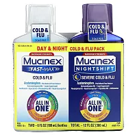 Mucinex, Day &amp; Night Cold &amp; Flu Pack, Maximum Strength, For Ages 12+, 2 Bottles, 6 fl oz (180 ml) Each