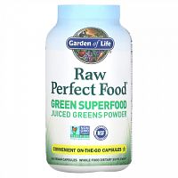 Garden of Life, RAW Perfect Food, Green Superfood, порошок сочной зелени, 240 веганских капсул