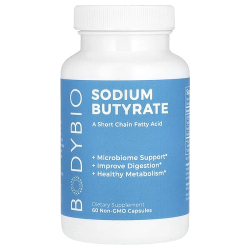 BodyBio, Sodium Butyrate, 60 Non-GMO Capsules