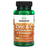 Swanson, Zinc &amp; C with Elderberry &amp; Echinacea, Orange &amp; Lemon, 60 Lozenges