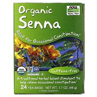 Now Foods, Real Tea, Organic Senna, Caffeine-Free, 24 Tea Bags, 1.7 oz (48 g)