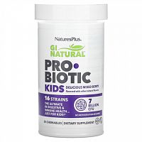 NaturesPlus, GI Natural Probiotic Kids, детские пробиотики, ягодный вкус, 7 миллиардов КОЕ, 30 жевательных таблеток