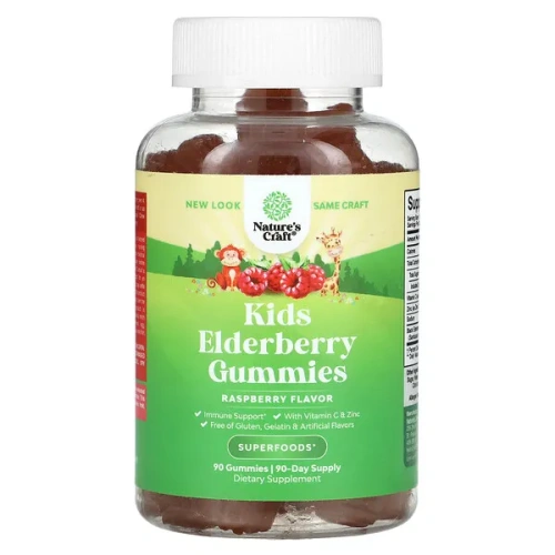 Nature&#x27;s Craft, Kids Elderberry Gummies, Raspberry , 90 Gummies