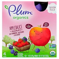 Plum Organics, Органическое яблочное пюре с клубникой, ежевикой и голубикой, 4 пакетика по 90 г (3,17 унции)