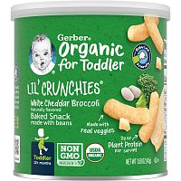 Gerber, Organic Lil 'Crunchies, запеченная с бобами закуска, от 12 месяцев, белый чеддер и брокколи, 45 г (1,59 унции)