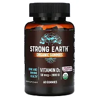 YumV&#x27;s, Strong Earth Organic Gummies, Vitamin D3, Strawberry Raspberry, 2,000 IU, 60 Gummies (25 mcg (1,000 IU) per Gummy)