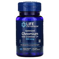 Life Extension, оптимизированный хром с Crominex 3+, 500 мкг, 60 вегетарианских капсул