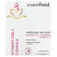 Codeage, Nanofood, Women&#x27;s Daily Formula, Liposomal Delivery, Essential Vitamins + Omega-3, Peach, 30 Pouches, 0.5 fl oz (15 ml) Each