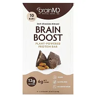 BrainMD, Brain Boost, Plant-Powered Protein Bar, Dark Chocolate Almond, 10 Bars, 1.5 oz (50 g) Each