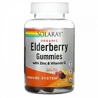 Solaray, Organic Elderberry Gummies With Zinc & Vitamin C, Natural Lemon & Raspberry, 60 Gummies