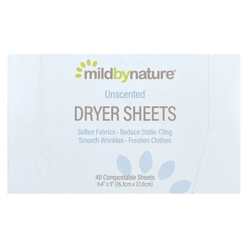 Mild By Nature, Dryer Sheets, Unscented, 40 Compostable Sheets