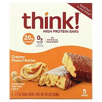 Think !, High Protein Bars, Creamy Peanut Butter, 5 Bars, 2.1 oz (60 g) Each