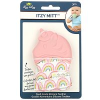 itzy ritzy, Itzy Mitt, пищевой силиконовый прорезыватель для зубов, от 3 месяцев, светло-розовый единорог, 1 прорезыватель