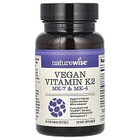 NatureWise, Vegan Vitamin K2, MK-7 &amp; MK-4, 90 Vegetarian Softgels