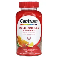 Centrum, Multi + Omega-3 Multigummies, Natural Strawberry, Lemon &amp; Orange, 110 Gummies