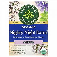 Traditional Medicinals, Nighty Night Extra, чай из органической валерианы, 16 отдельно упакованных чайных пакетиков, 24 г (85 унций)