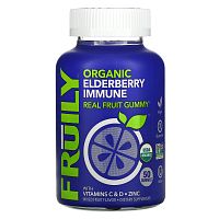 Fruily, Organic Elderberry Immune with Vitamins C & D, Zinc, Mixed Fruit, 50 Gummies