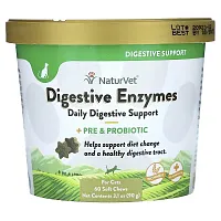 NaturVet, Digestive Enzymes Daily Digestive Support + Pre &amp; Probiotic, For Cats, 60 Soft Chews 3.1 oz (90 g)