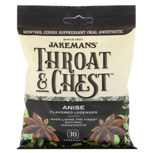 Jakemans, Throat & Chest, Anise Flavored, 30 таблеток для рассасывания