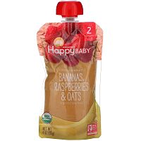 Happy Family Organics, Детское питание, от 6 месяцев, бананы, малина и овес, 113 г (4 унции)