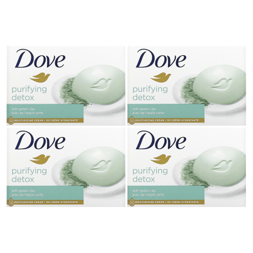 Dove, Мыло, очищающее детокс с зеленой глиной, 4 шт.