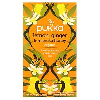 Pukka Herbs, Organic Herbal Tea, Lemon Ginger &amp; Manuka Honey, Caffeine Free, 20 Sachets, 1.41 oz (40 g)