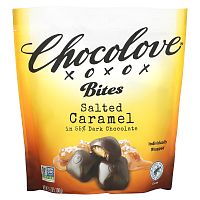 Chocolove, Bites, соленая карамель в 55% темном шоколаде, 100 г (3,5 унции)