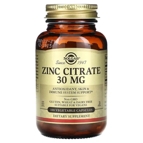 Solgar, Zinc Citrate, 30 mg, 100 Vegetable Capsules