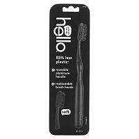 Hello, Aluminum Toothbrush With Replaceable Brush Heads, Soft, Black, 1 Toothbrush and 1 Replaceable Brush Head