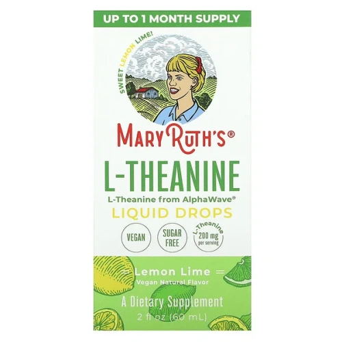 MaryRuth&#x27;s, L-Theanine Liquid Drops, Lemon Lime, 200 mg, 2 fl oz (60 ml)