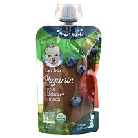 Gerber, Organic for Baby, 2nd Foods, яблоко, голубика и шпинат, 99 г (3,5 унции)