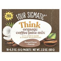 Four Sigmatic, Think, Organic Coffee Latte Mix with Lion&#x27;s Mane &amp; Chaga Mushrooms, 10 Packets, 0.21 oz (6 g) Each