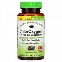 Herbs Etc., ChlorOxygen, концентрат хлорофилла, 60 быстродействующих мягких капсул