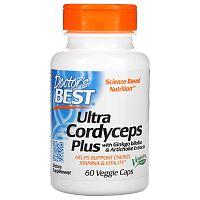 Doctor's Best, Ultra Cordyceps Plus, кордицепс с добавлением экстрактов гинкго билоба и артишока, 60 вегетарианских капсул