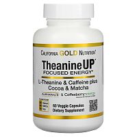 California Gold Nutrition, TheanineUP, сфокусированная энергия, L-теанин и кофеин, 60 растительных капсул