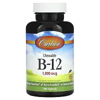 Carlson, Chewable B-12, Natural Lemon, 1,000 mcg, 180 Tablets