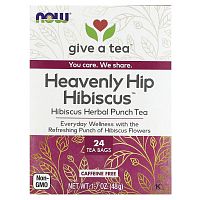 NOW Foods, Heavenly Hip Hibiscus, травяной чай с пуншем, без кофеина, 24 чайных пакетика, 48 г (1,7 унции)