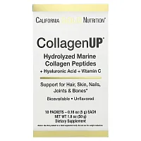 California Gold Nutrition, CollagenUP, Hydrolyzed Marine Collagen Peptides with Hyaluronic Acid and Vitamin C, Unflavored, 10 Packets, 0.18 oz (5 g) Each