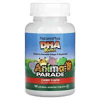 NaturesPlus, Animal Parade, DHA Kids, Children&#x27;s Chewable Omega-3 Supplement, Cherry, 90 Animal-Shaped Tablets