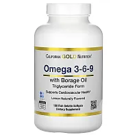 California Gold Nutrition, Omega 3-6-9 Fish Oil with Borage Oil, Norwegian Triglyceride, Natural Lemon, 180 Softgels