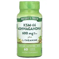 Nature&#x27;s Truth, KSM-66 Ashwagandha Plus L-Theanine, 60 Coated Caplets