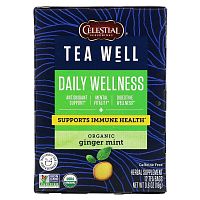 Celestial Seasonings, Herbal Tea, Daily Wellness, органический имбирь и мята, без кофеина, 12 чайных пакетиков, 1,6 г (0,06 унции)