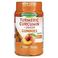 Nature&#x27;s Truth, Turmeric Curcumin + Ginger, Natural Peach, 70 Vegan Gummies