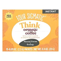 Four Sigmatic, Think, Instant Organic Coffee with Lion&#x27;s Mane &amp; Chaga Mushrooms, Medium Roast, 10 Packets, 0.09 oz (2.5 g) Each