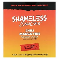 Shameless Snacks, Gummy Candy, Chili Mango Fire, 6 Bags, 1.8 oz (50 g) Each