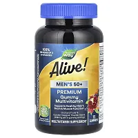 Nature&#x27;s Way, Alive! Men&#x27;s 50+ Premium Gummies, Complete Multivitamin, Orange, Grape &amp; Cherry, 75 Gummies