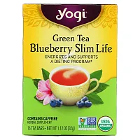 Yogi Tea, Slim Life, зеленый чай с черникой, 16 чайных пакетиков, 32 г (1,12 унции)