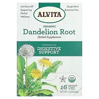 Alvita Teas, Organic Botanical Tea, Dandelion Root, Caffeine Free, 16 Individually Wrapped Tea Bags, 1.13 oz (32 g)